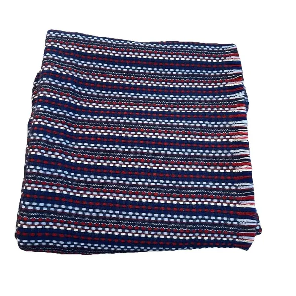 Talbots Fringe‎ Scarf Throw Blanket Red White Blue - Image 2