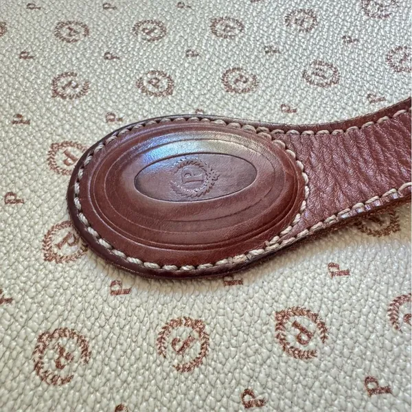 Vintage Pollini Italian Leather Logo Shoulder‎ Bag Satchel Cream/Brown - Image 3
