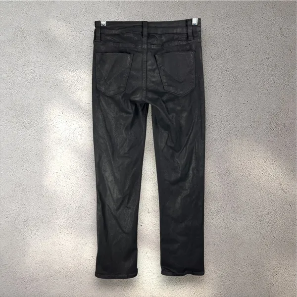 Hudson Nico Coated Black Beauty Straight Jeans Women's 25 Mid Rise Ankle Slit - Image 2