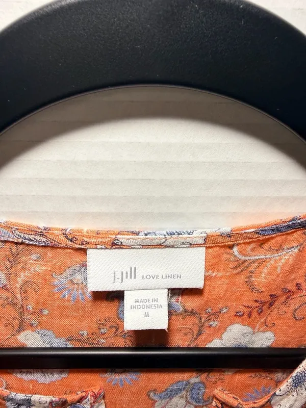 J.Jill Love Linen Tank Top Size M Orange Floral Sleeveless Blouse - Image 3