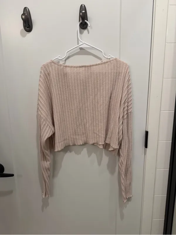 Waffle-Knit Cropped Button Cardigan - Blush - Image 2
