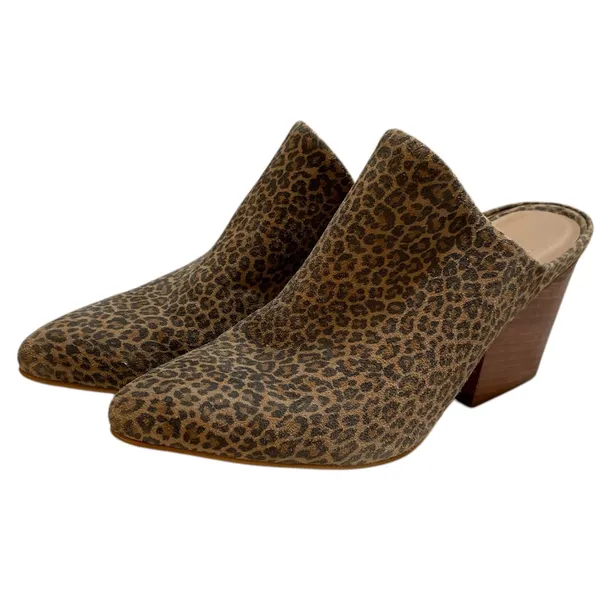 ABLE Tan/Black Leopard Print Heeled Pointed Toe Slip On Mules Shoes - Size 8.5 - Image 3