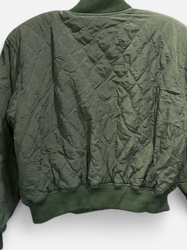 Vintage 90s Liz Wear Chic Army Green Quilted Nylon Bomber Jacket Small - Image 6