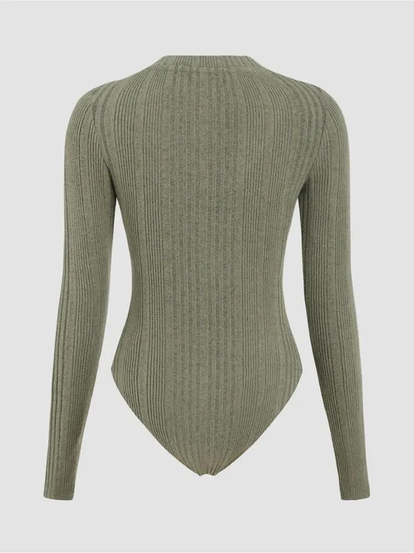 Cider Rib V-Neck Solid Button Bodysuit Green XL NWT - Image 5