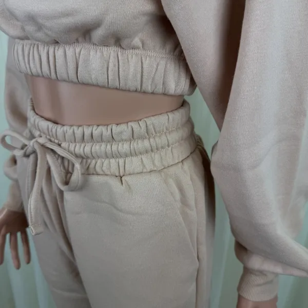 Zenana 2 Pcs Crop Sweatshirt Tracksuit Jogger Pants Set Outfit Active Loungewear Pale Peach Size Large - Image 7