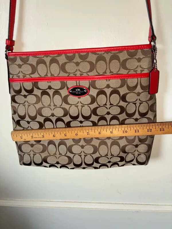 Coach Signature Canvas File Crossbody Bag Khaki/Classic Red F36378 - Image 3