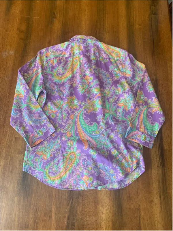 Lauren Ralph Lauren Paisley Button Down Shirt, Size M, Purple/Orange - Image 5