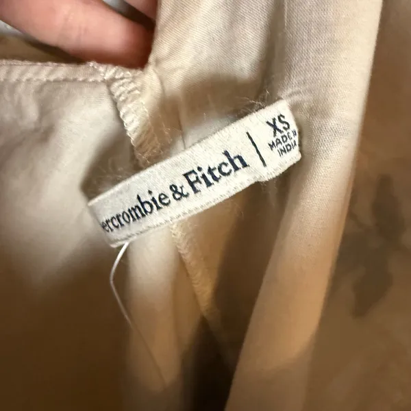 Abercrombie & Fitch Linen Beige Black Embroidered Floral V-Neck Mini Dress XS - Image 9