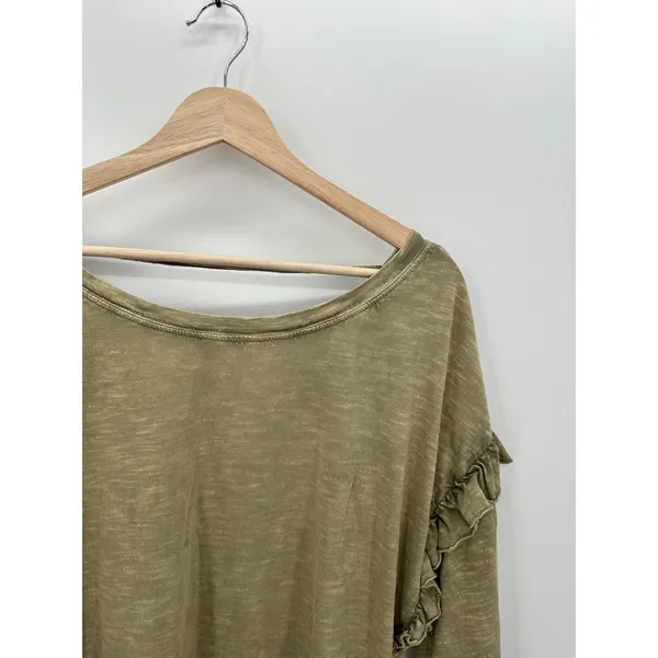 Pilcro Anthropologie Women Medium Moss Green‎ Ruffle Open Back Tunic Tee R20 - Image 6