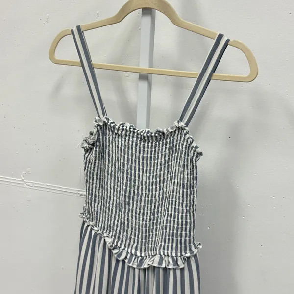 Speechless Blue White Striped Smocked Wide Leg Cropped Jumpsuit Small Resortwear - Image 3