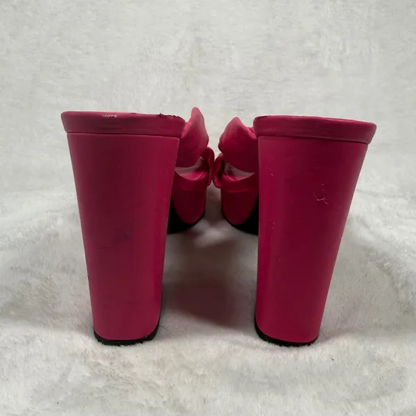 Open Edit Pink Knot Platform Mules Square Toe Block Heel‎ Sandals Womens 7 - Image 5