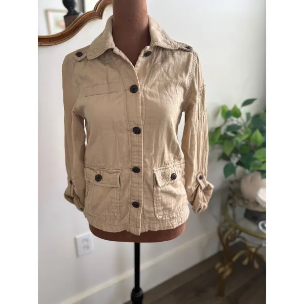 American Eagle Outfitters Utility‎ Jacket XS Button Up Tan Lightweight - Image 2
