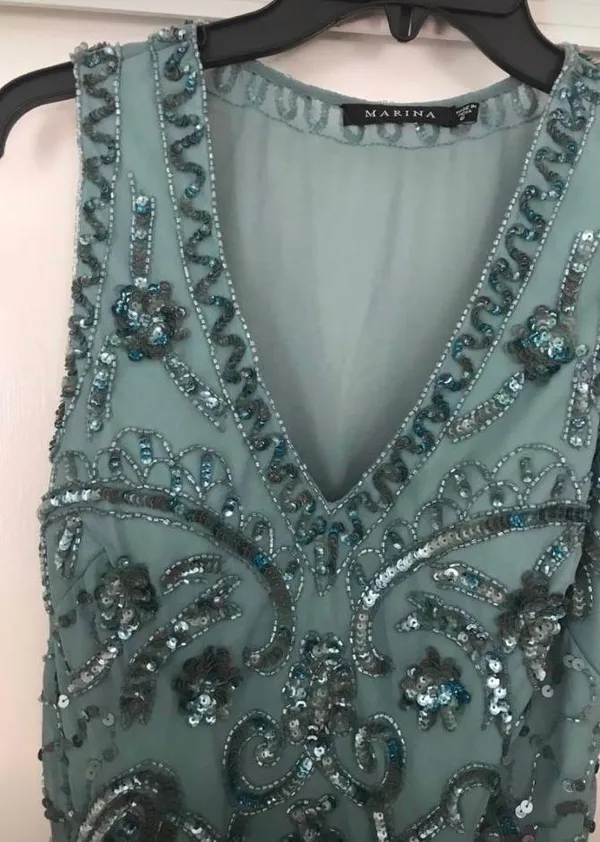 Modcloth Teal Sequin Beaded Formal Gown / Prom Dress - Image 4