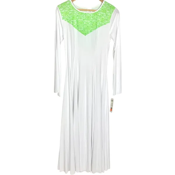 Body Wrappers Praise Dance Dress M White Green Praise Liturgical Worship White - Image 2