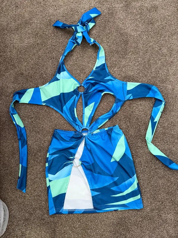 Cutout Blue & Aqua Two-Piece Dress Set - Image 2