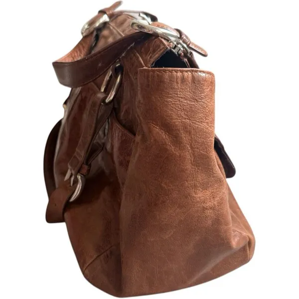 Womens Vintage Fossil Brown Pebbled Handbag Buckle Shoulder Bag Hobo Purse - Image 4
