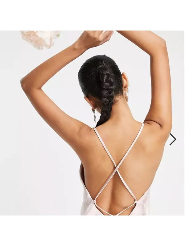 Asos Satin Cami Maxi Slip Dress Open Back Blush Pink Bridesmaid Wedding US4 NWT - Image 4