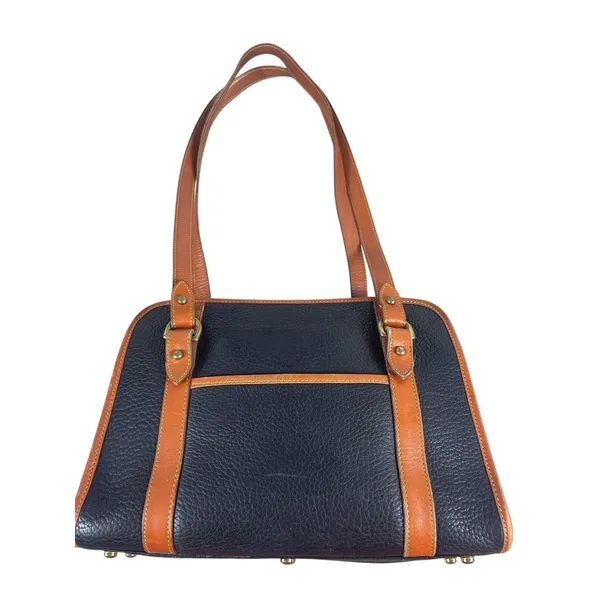 Dooney & Bourke AWL Navy Brown Pebbled Leather Top Handle Satchel Purse Bag 90s - Image 3