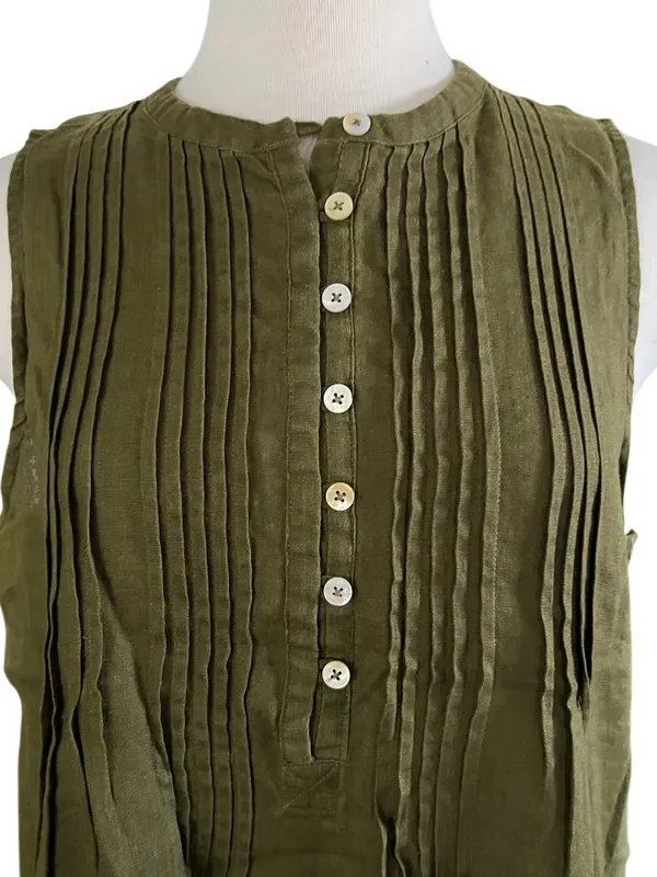 Quince 100% European Linen Sleeveless Swing Dress Bayberry Olive Size M NWOT - Image 6