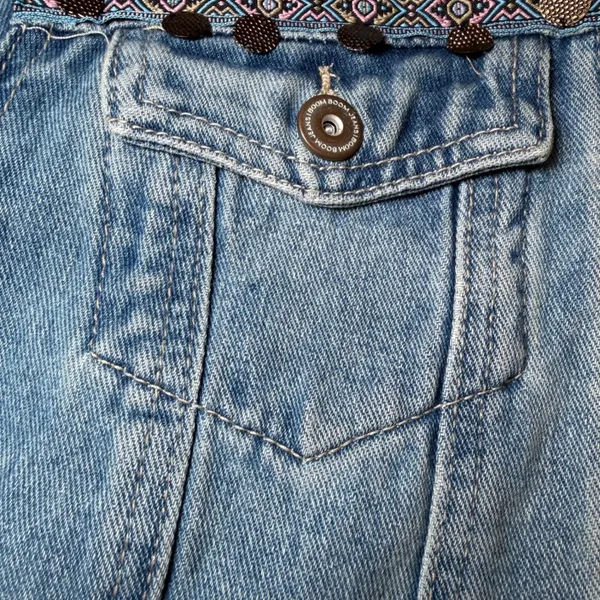 Boom Boom Jeans Womens Size Large Denim Jacket Blue Jean Boho Embroidered Fringe - Image 14