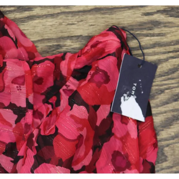 Tommy Hilfiger Womens Floral-Print Chiffon Fit & Flare Dress Red Black Floral 14 - Image 3