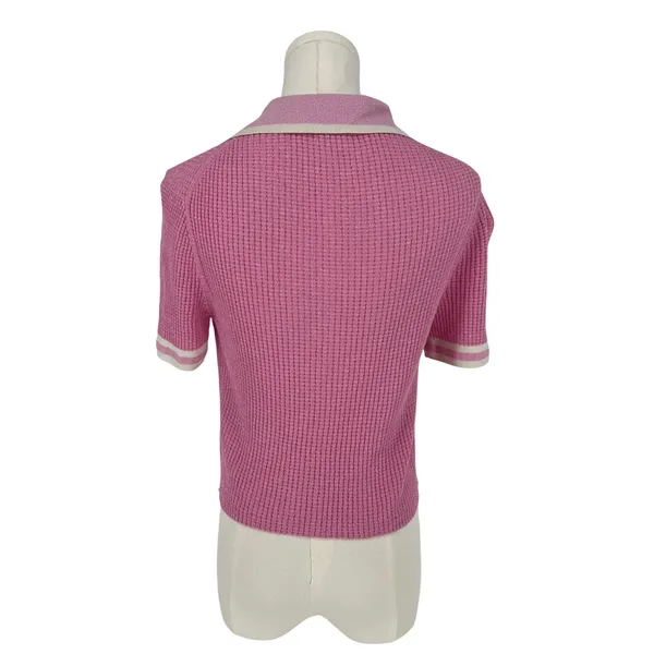 Jonathan Simkhai Whitten Pink Ribbed Knit Cropped Polo Top Size M - Image 9