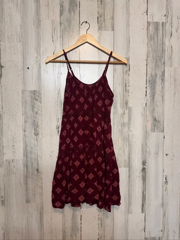 Mudd Mini Dress Womens Extra Small Maroon Red Medallion Tiered Boho Cami Dress - Image 3