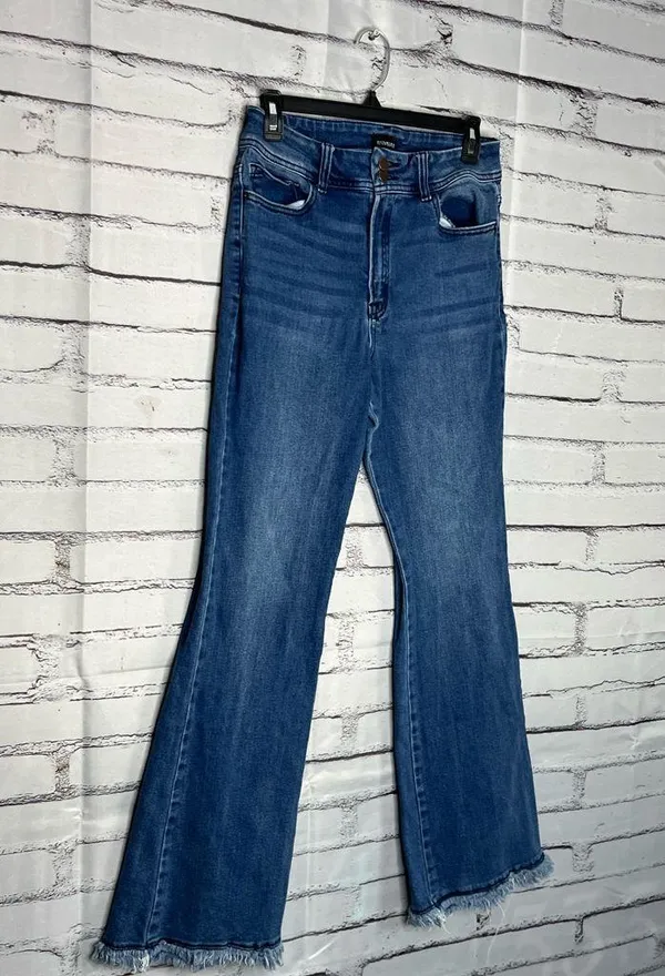 Blue Flare Wide Leg Jeans High-Rise Waist Hippie Y2K Baggy Style SZ 29 Retro - Image 2