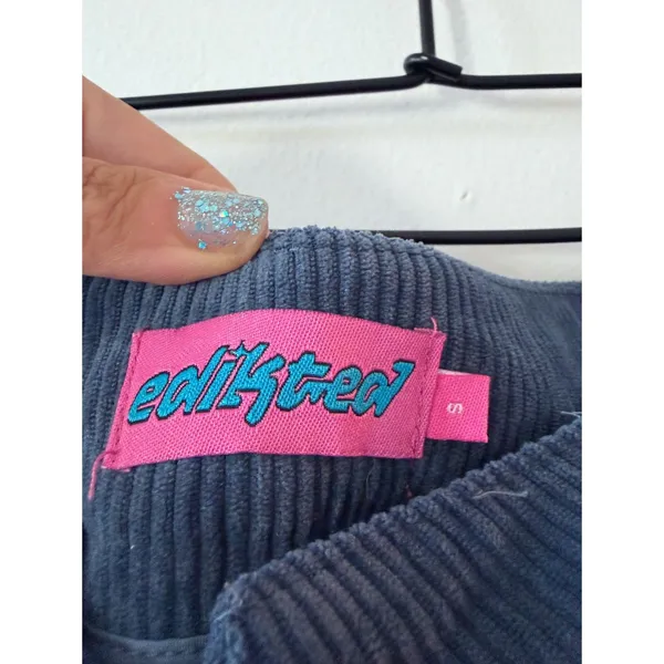 EDIKTED High Waist Wide Leg Cropped Blue Corduroy Pants Womens Small - Image 3