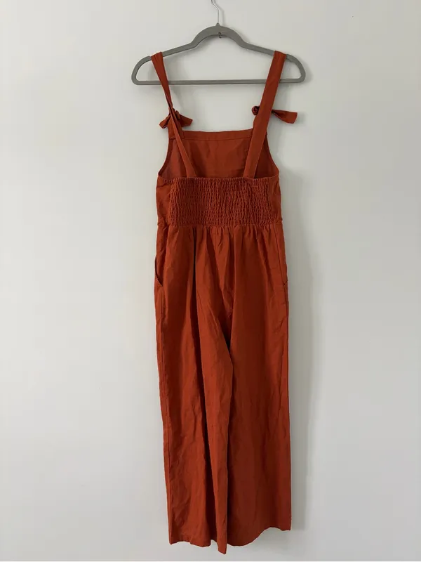 Lucy and Yak Organic Cotton Burnt Orange Wide Leg Dungarees Jumpsuit 2 - Image 4
