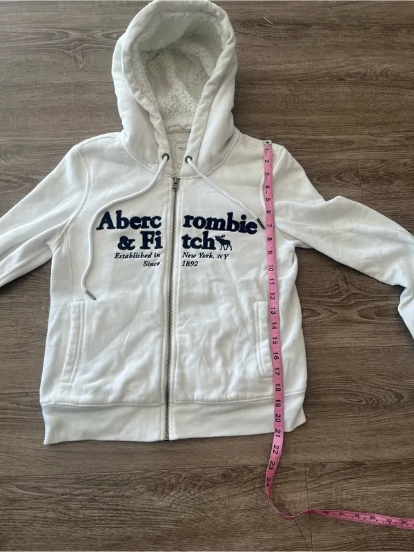 Abercrombie & Fitch Y2K Hoodie Womens XS White Sherpa Lined Full Zip Vintage - Image 11
