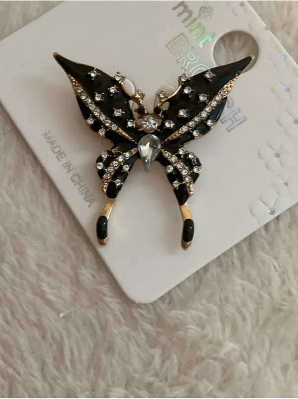 Mint Black and Clear Crystal Butterfly Brooch - Image 2