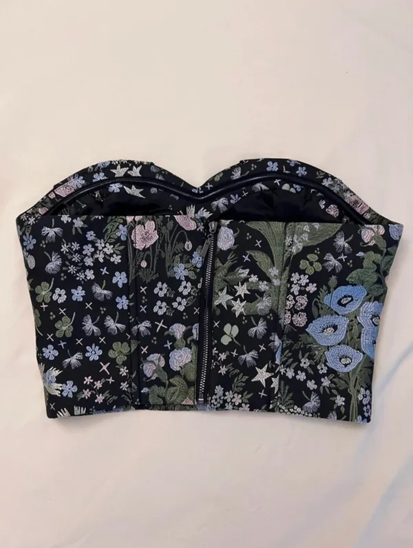 Floral Embroidered Herringbone Bustier Camisole Multi - Image 4