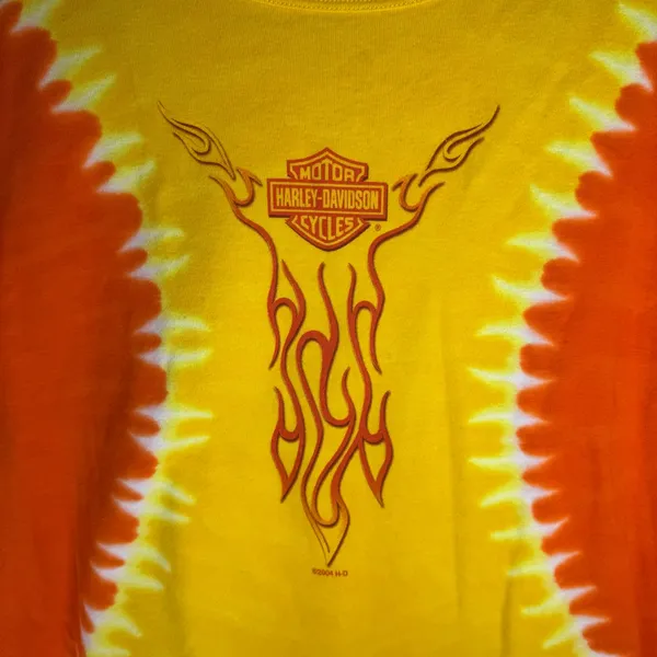 Vintage 2004 Harley Davidson Women’s Large Tshirt Tie Dye Orange Yellow - Image 2