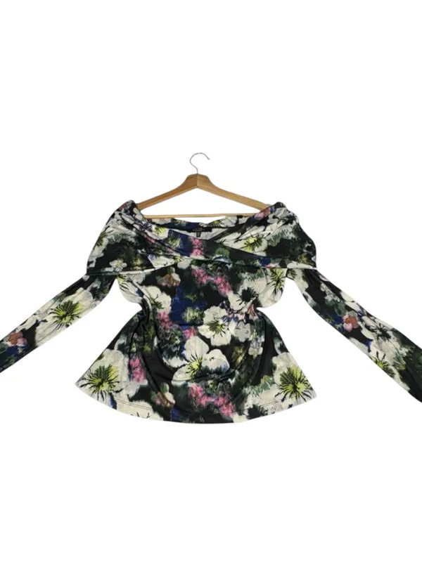 RACHEL Rachel Roy Floral Off Shoulder Top XL Twist Neck Long Sleeve - Image 6