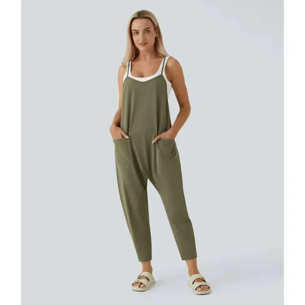 Halara Olive Green Ankle‎ Length Casual Loose Tapered Jumpsuit Med NWT - Image 8