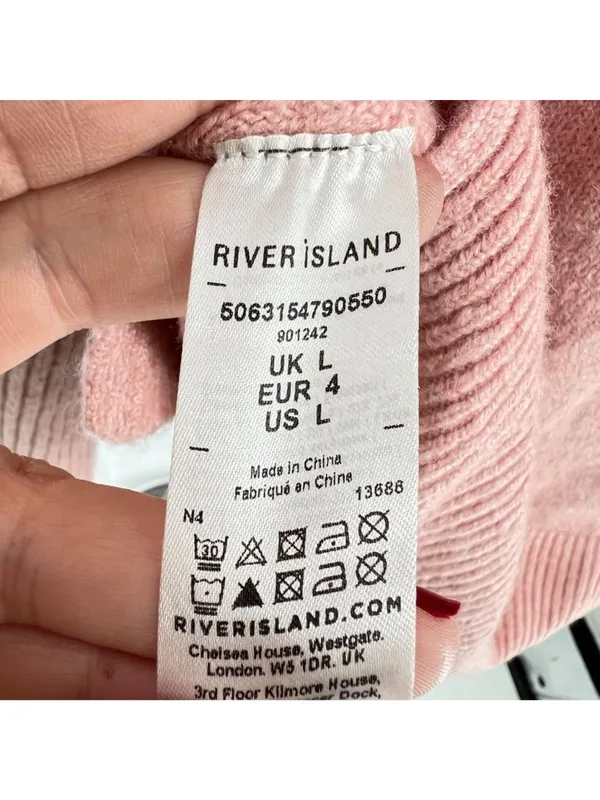 River Island V-Neck Oversized Sweater Gold Button Preppy Soft Girl Pink Large - Image 9