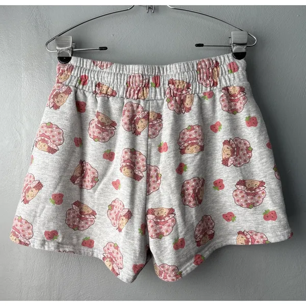 Strawberry Shortcake Sweat Shorts Size Large Gray Drawstring Lounge Novelty Cute - Image 4