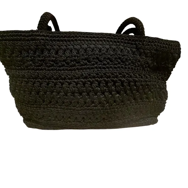 The Sak Black Crochet Shoulder Bag Woven Knit Tote Zip Top Boho Purse 90's Y2K - Image 4