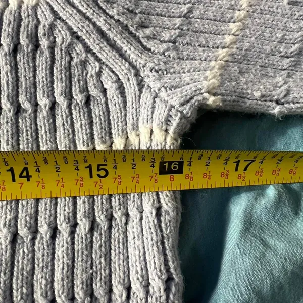 H&M Baby Blue White Knit Cotton Blend Striped Sweater Nautical Preppy Cute Sz Small - Image 7
