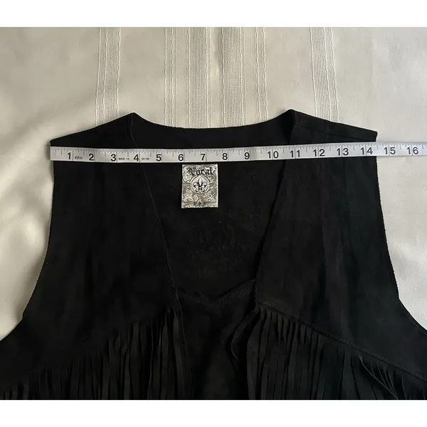 Vocal Women’s Black Sleeveless Fringe Rhinestone Skull Open Front Vest SZ XL EUC - Image 7