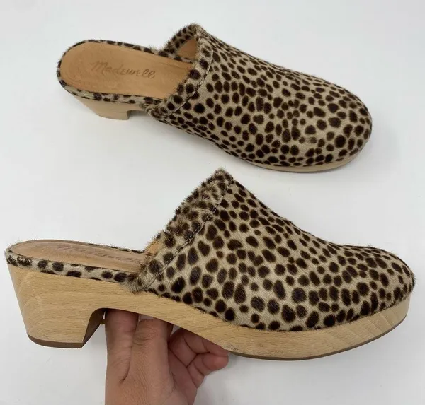 Madewell Womens The Ruby Clog in Dotted Calf Hair 7.5 Wooden Soles Slip On MA526 - Image 11