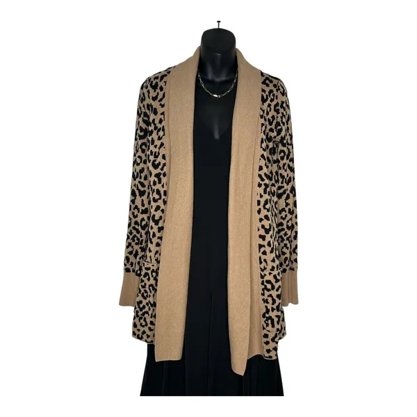 KAISLEY Leopard Print‎ Cardigan Duster Size Small Tan Brown Black - Image 3
