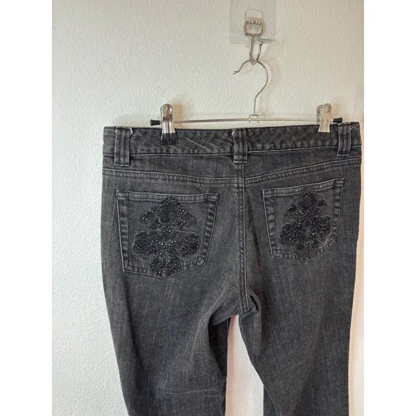 Michael Kors Black Sequin Fleur De‎ Lis Bootcut Jeans Womens 8P Petite - Image 4