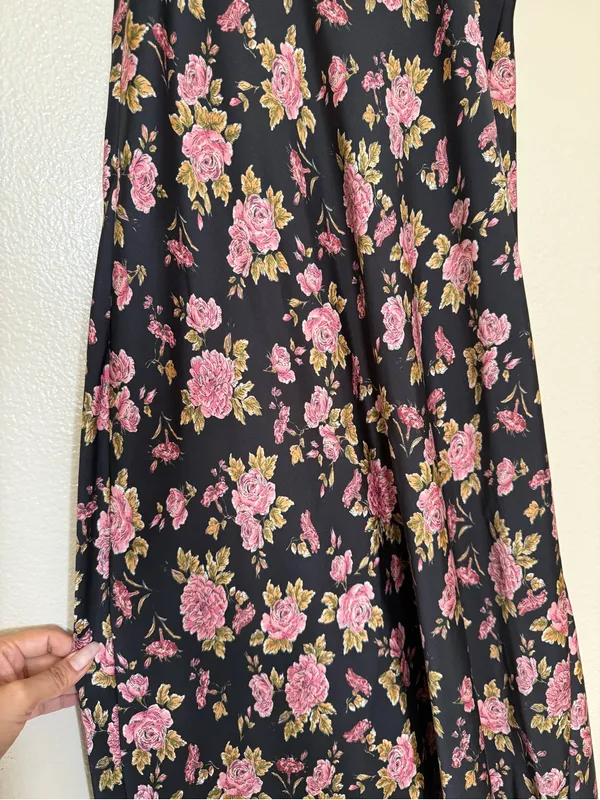 Zara Black Rose Floral Satin Maxi Slip Dress XS Lace Trim Dark Coquette Y2K - Image 7