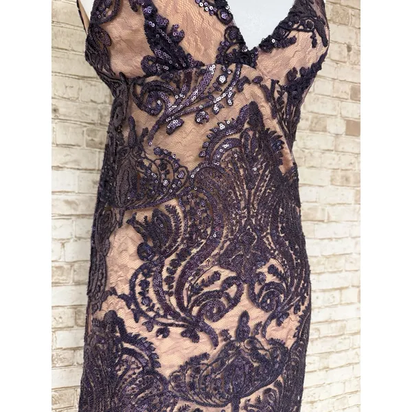 Free People Night Shimmer Sequin Mini Dress Purple Lace Nude Slip Size 0 $108.00 - Image 4