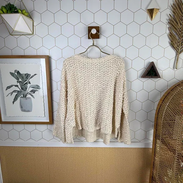 Free People Ivory Cotton Blend Chunky Knit Scoop Neck Sweater - Size - XS - Image 3