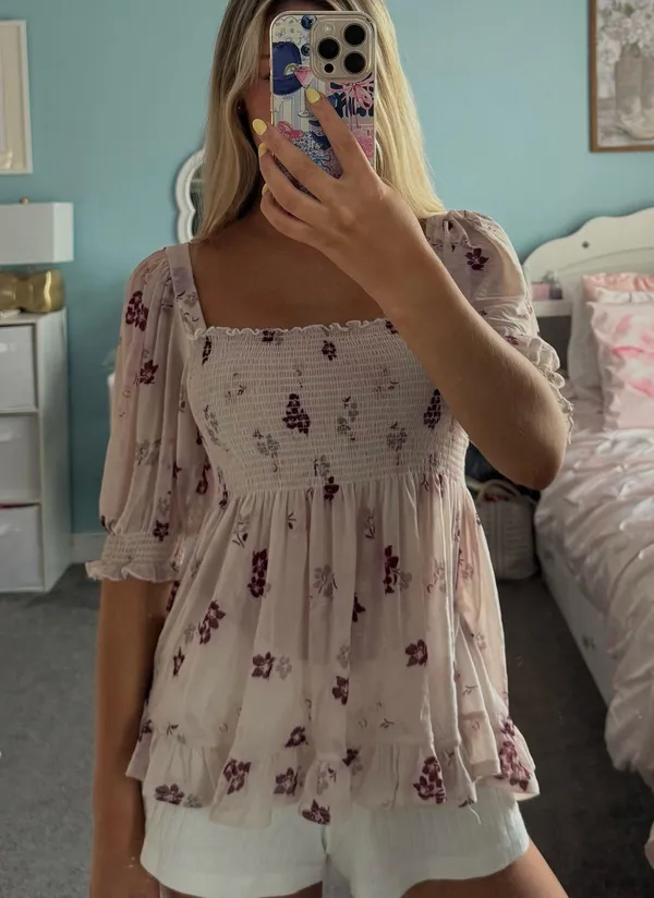 free people floral mesh smocked top - Image 2
