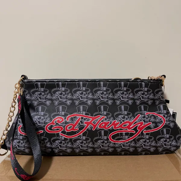 Ed Hardy Tiger Face Birds Black Tattoo Shoulder Bag Wristlet Band NWT Designer - Image 2