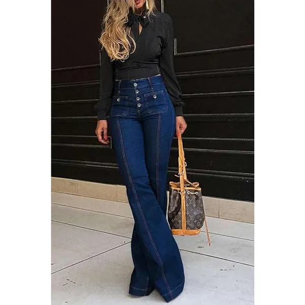 NWT ~ Women's Button Fly Boho Denim Blue Jeans ~ Size 0X - Image 3